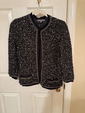Classique Enterier Knit Jacket With Rhinestone Edges Black &white In Size S
